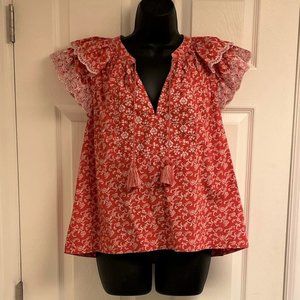 Ulla Johnson Eyelet Sleeve Floral Print Cotton Top